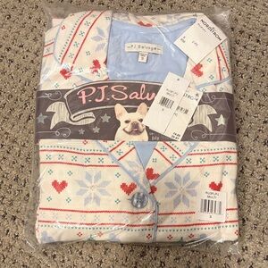 PJ Salvage Pajama Set - White, Light Blue & Red Holiday Pattern